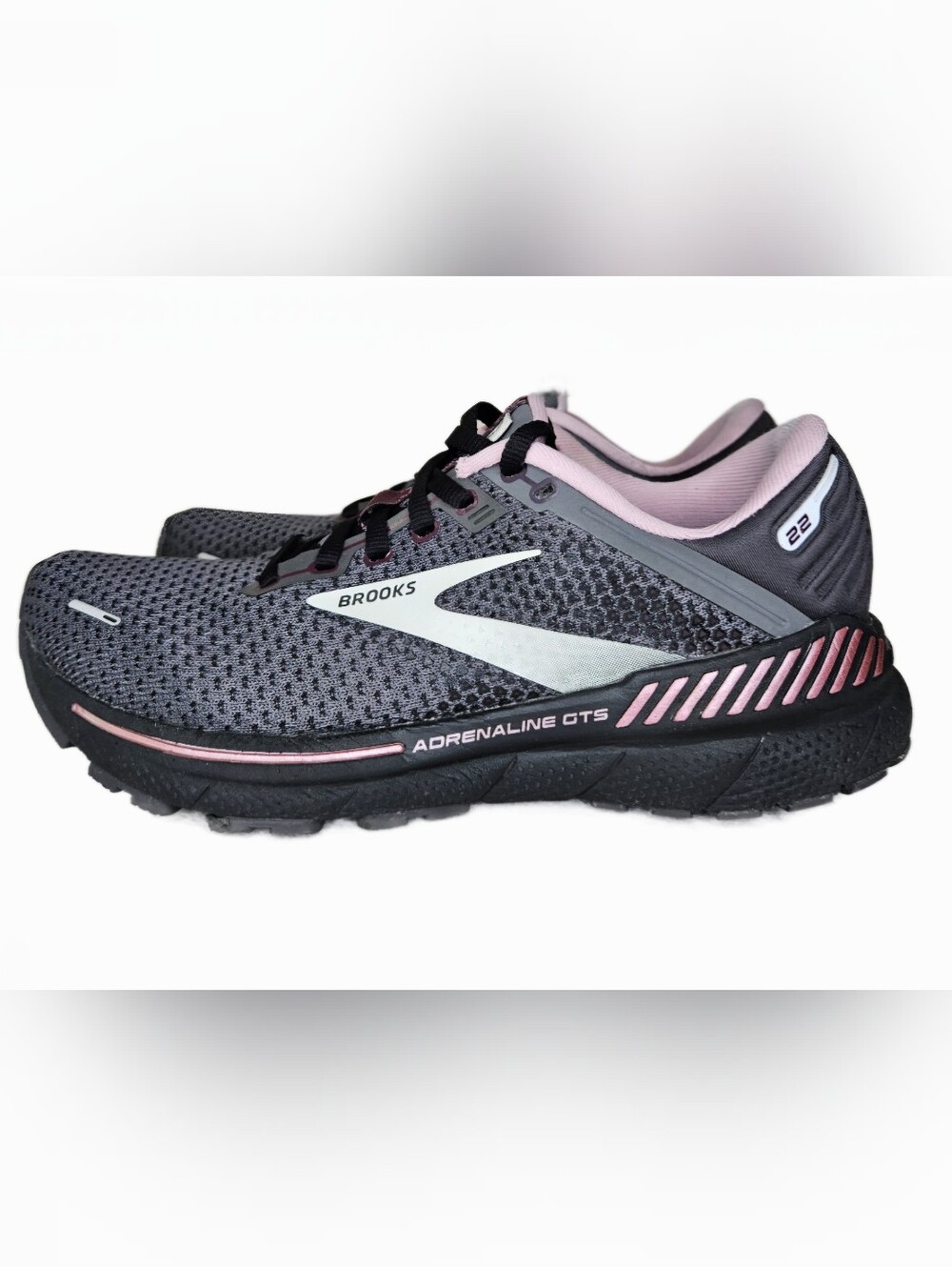Brooks Womens Adrenaline GTS 22 Running Athletic Shoes US Size 8 Pink Black Gray
